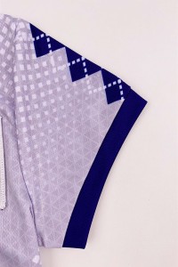 Custom Men's V-neck Sublimation Polo Shirt Design Geometric Blue V-Neck Collar Color Dye Sublimation Garment Factory Short Sleeve Sublimation Polo Shirt Supplier USA Retail P1466 detail view-4